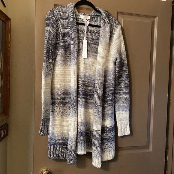 Lovestitch Space Dyed Striped Chunky Knit Open Cardigan Sweater with Hood NWT - Picture 1 of 4